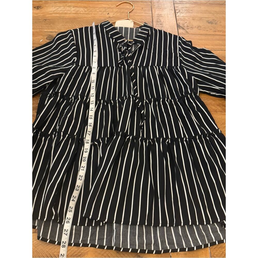 Savanna Jane Black & White Striped Tiered Tie-Neck Tunic - Picture 5 of 6